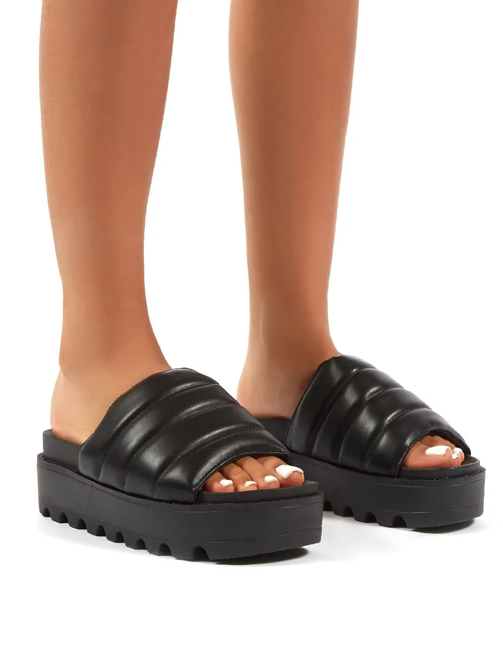 Codie Black PU Chunky Platform Sliders