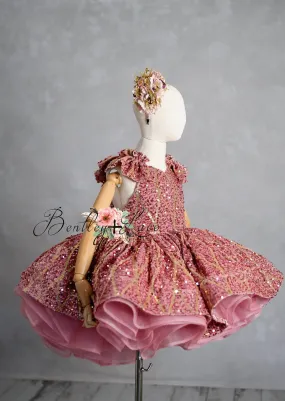 Couture Rental Gown Nutcracker Dance  Pink Petal Length Dress  6-7 Year