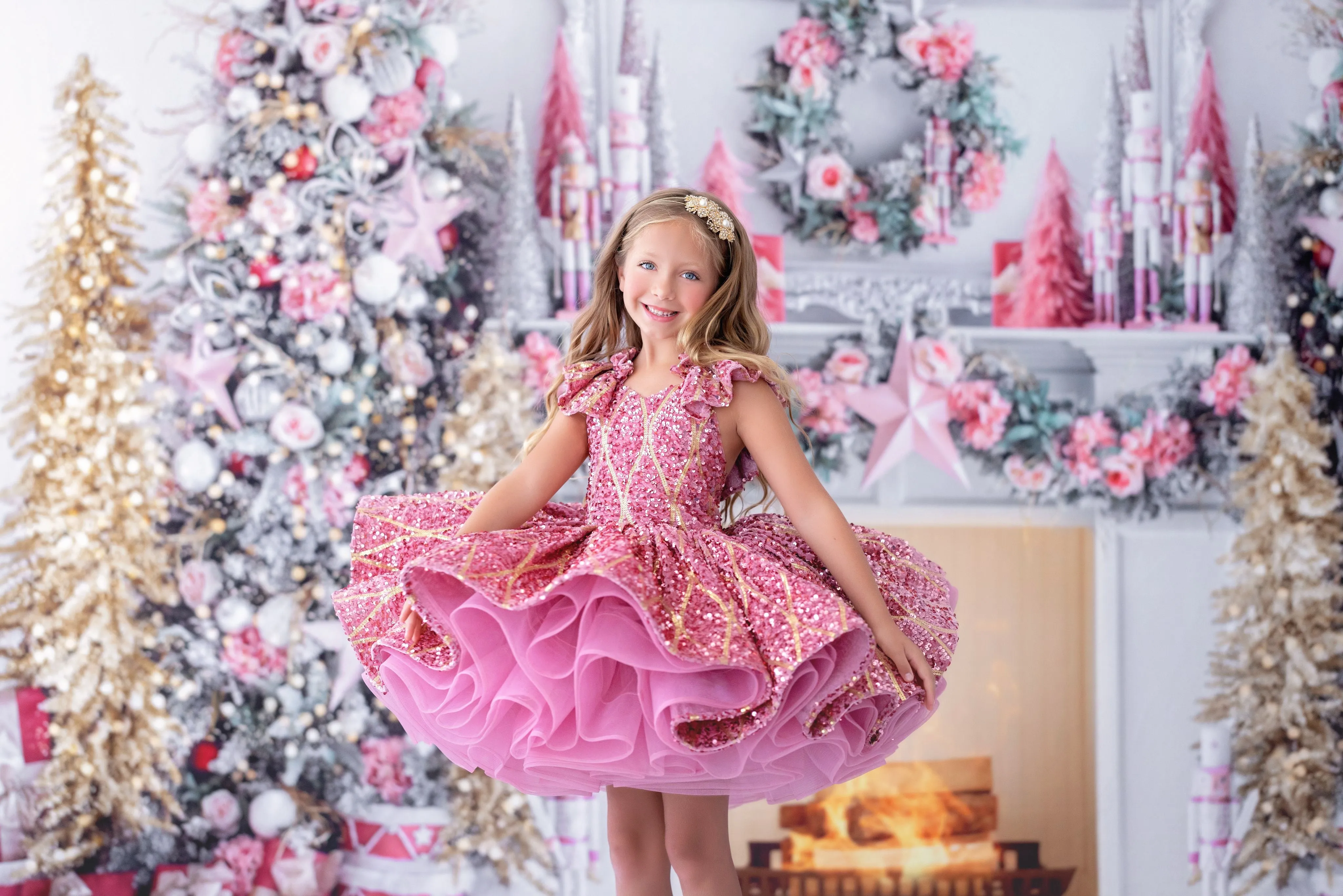 Couture Rental Gown Nutcracker Dance  Pink Petal Length Dress  6-7 Year