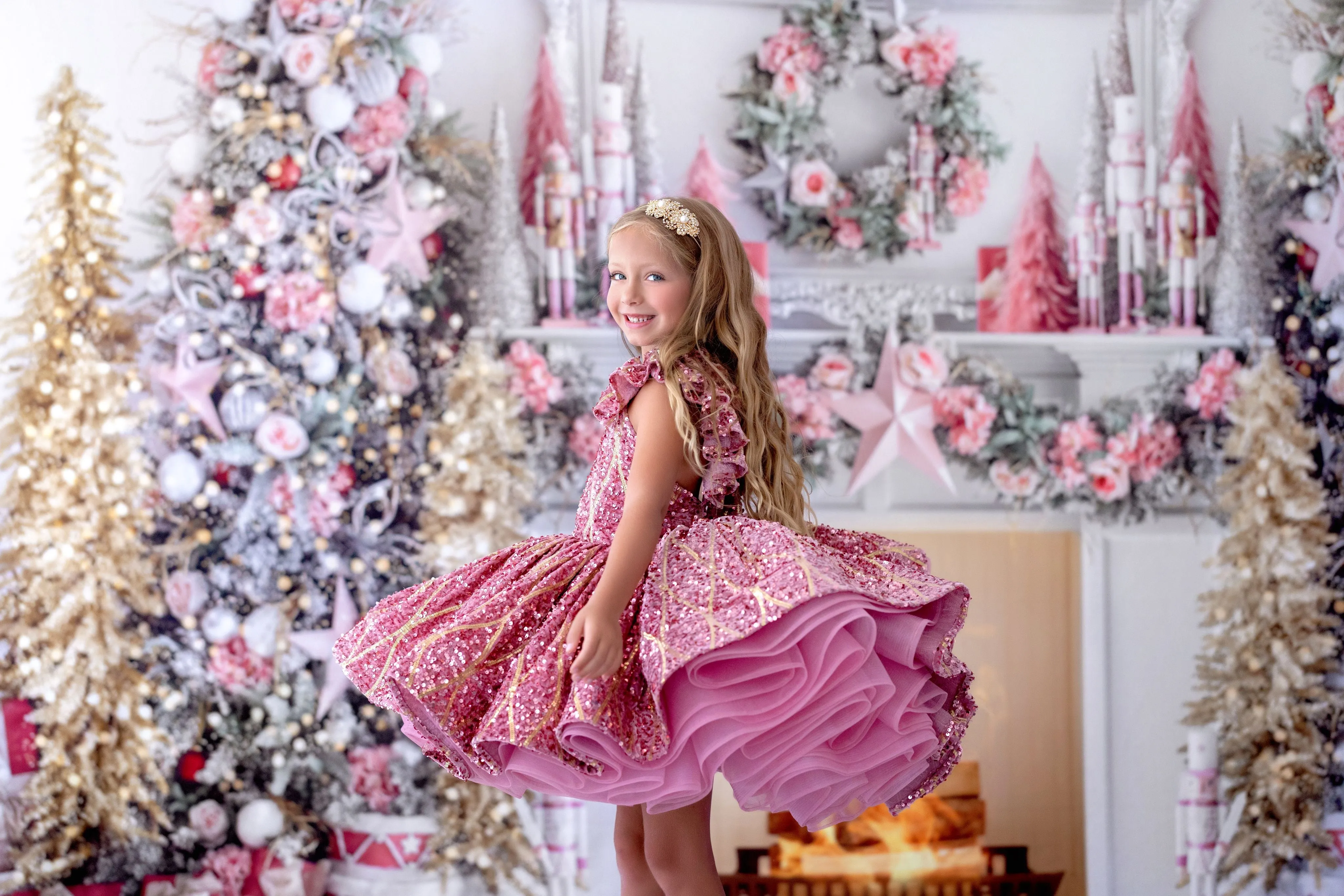 Couture Rental Gown Nutcracker Dance  Pink Petal Length Dress  6-7 Year