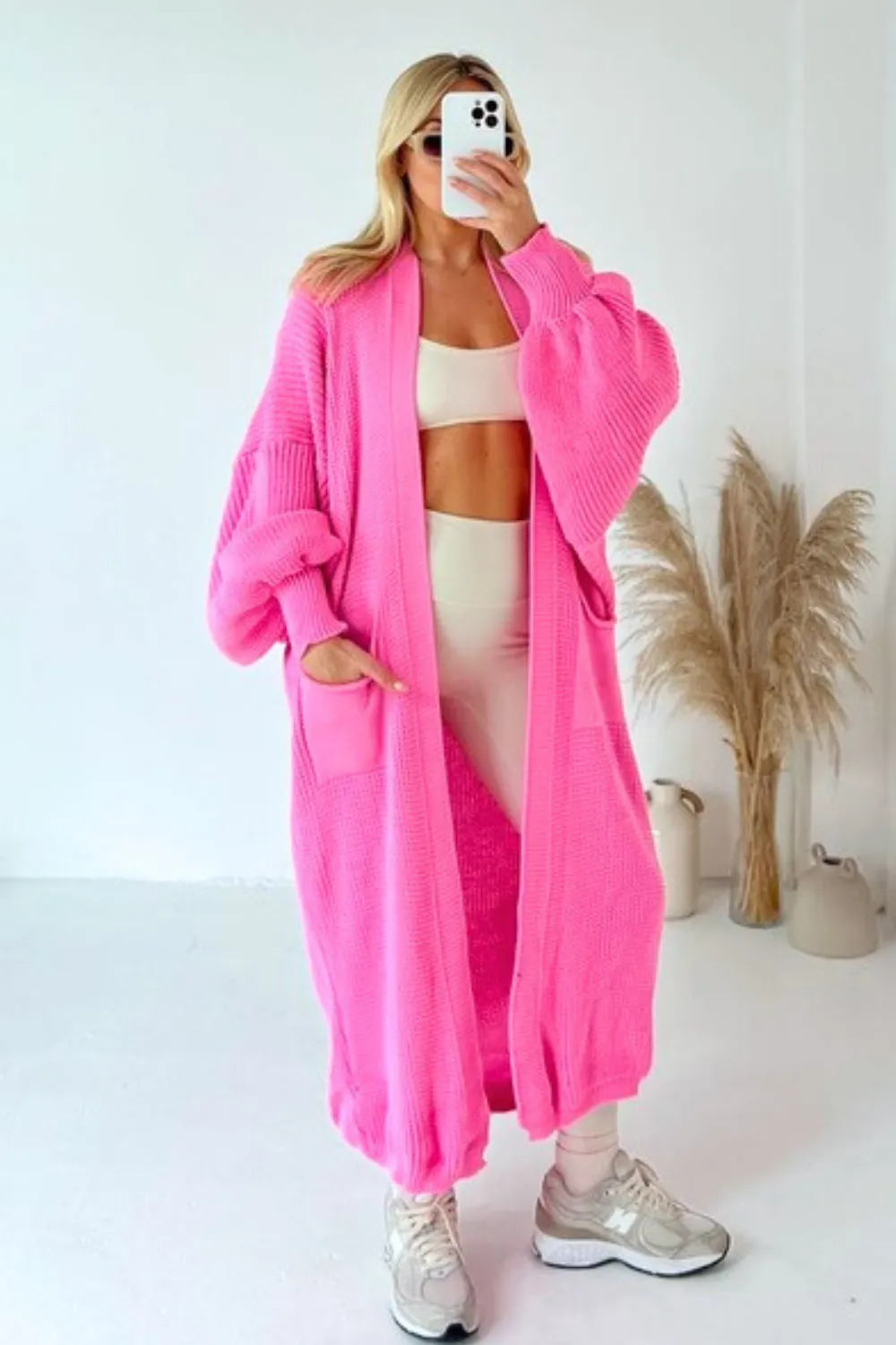 Daisy bubblegum pink long knit cardigan