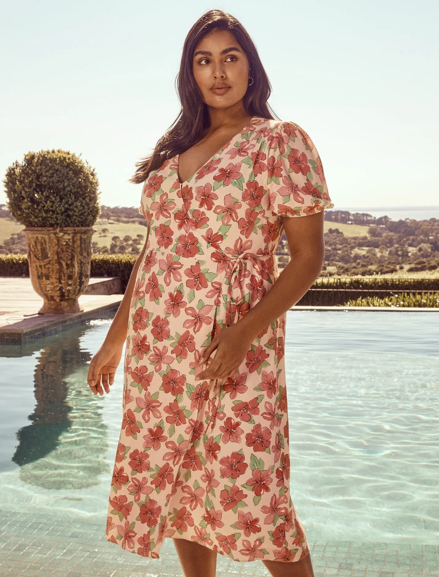 Daisy Curve Midi Wrap Dress