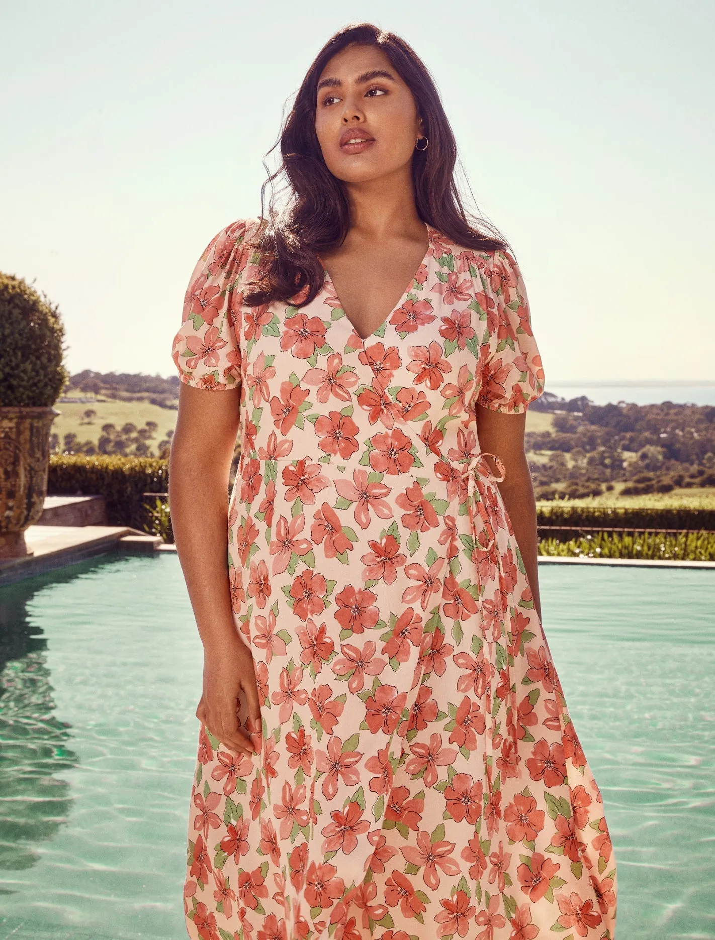 Daisy Curve Midi Wrap Dress