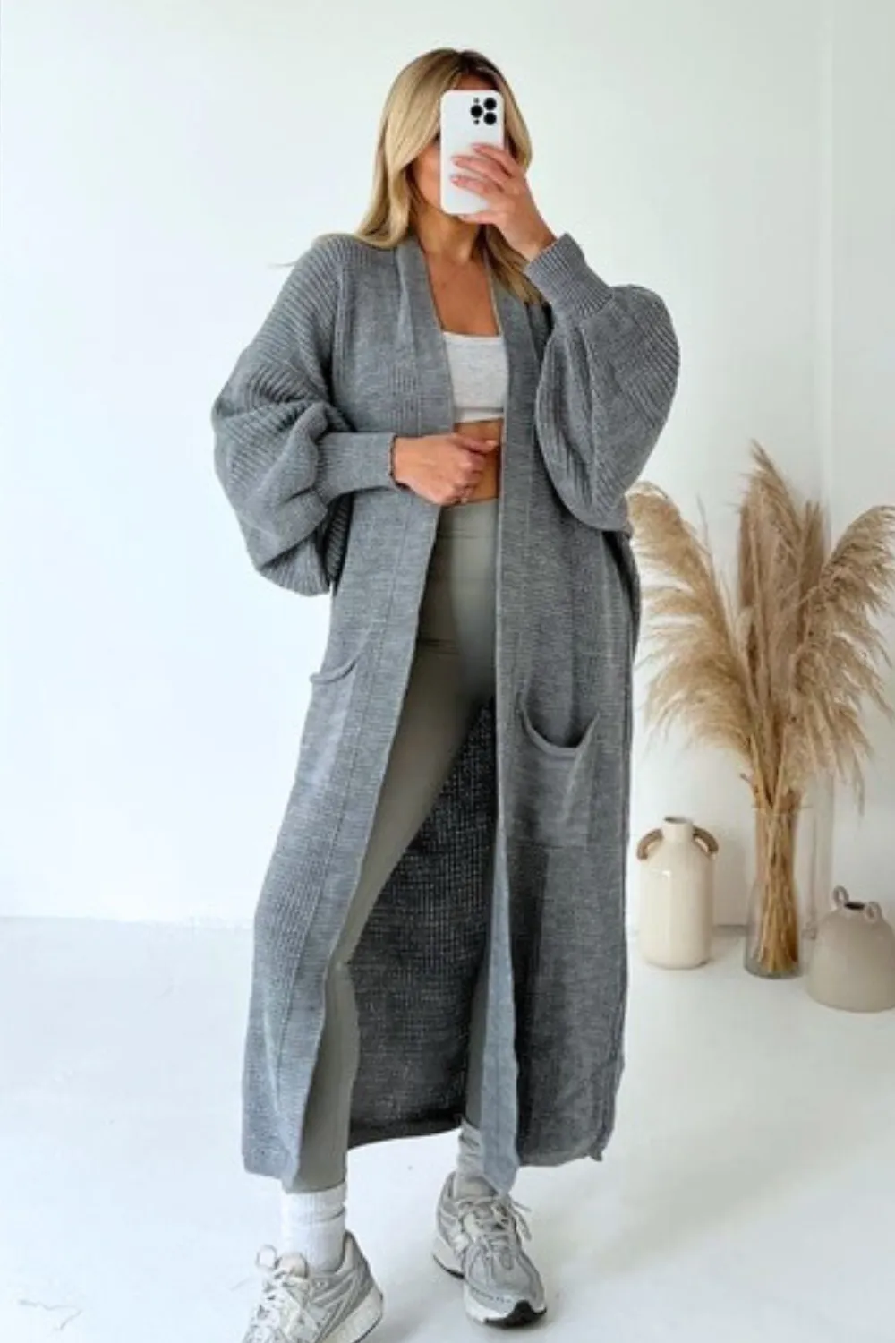 Daisy light grey long knit cardigan