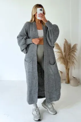 Daisy light grey long knit cardigan