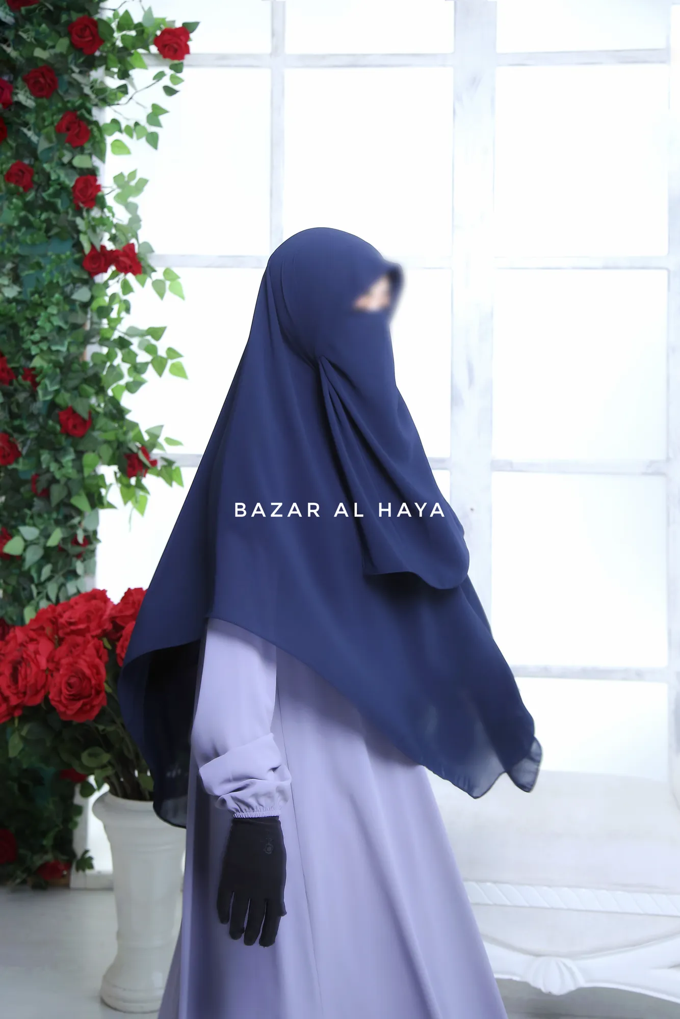 Dark Blue Square Scarf With Half Niqab Set - Super Breathable - Quality
