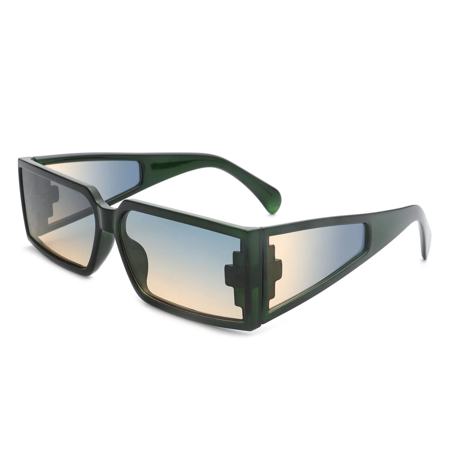 Daylumin - Retro Rectangle Chunky Square Wrap Around Sunglasses