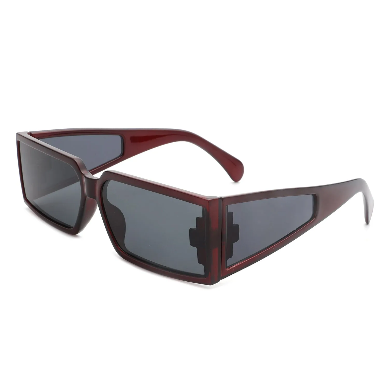 Daylumin - Retro Rectangle Chunky Square Wrap Around Sunglasses