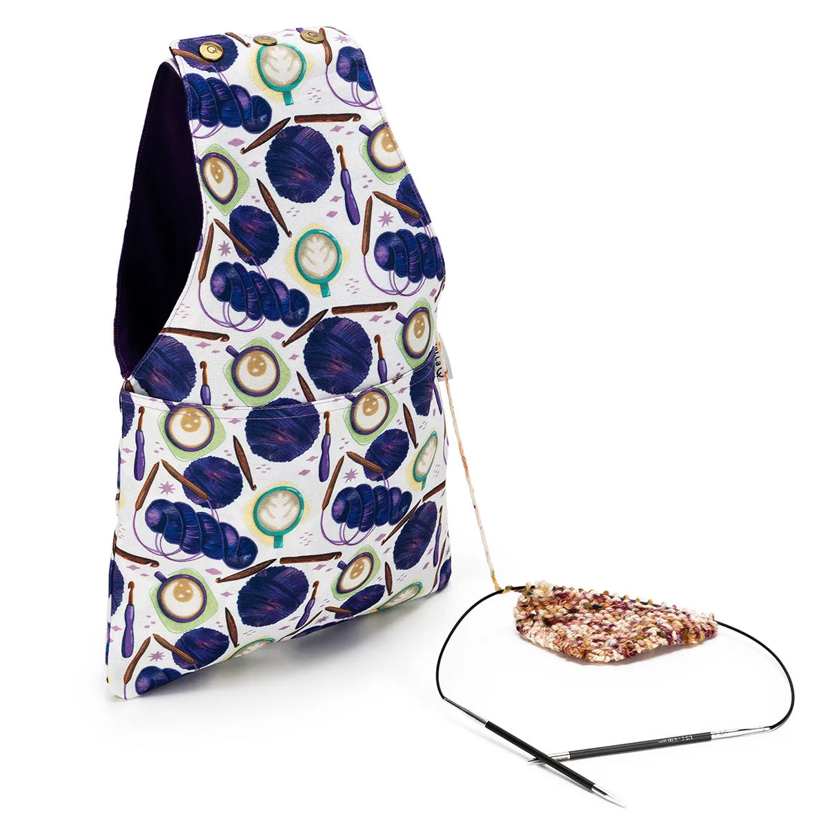 della Q Nora Wrist Bag - 1300-1 - Fabric Print Collection - Coffee and Yarn Purple