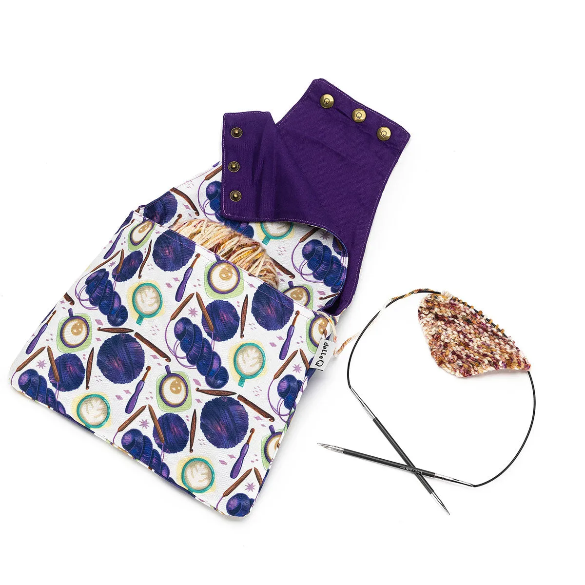 della Q Nora Wrist Bag - 1300-1 - Fabric Print Collection - Coffee and Yarn Purple