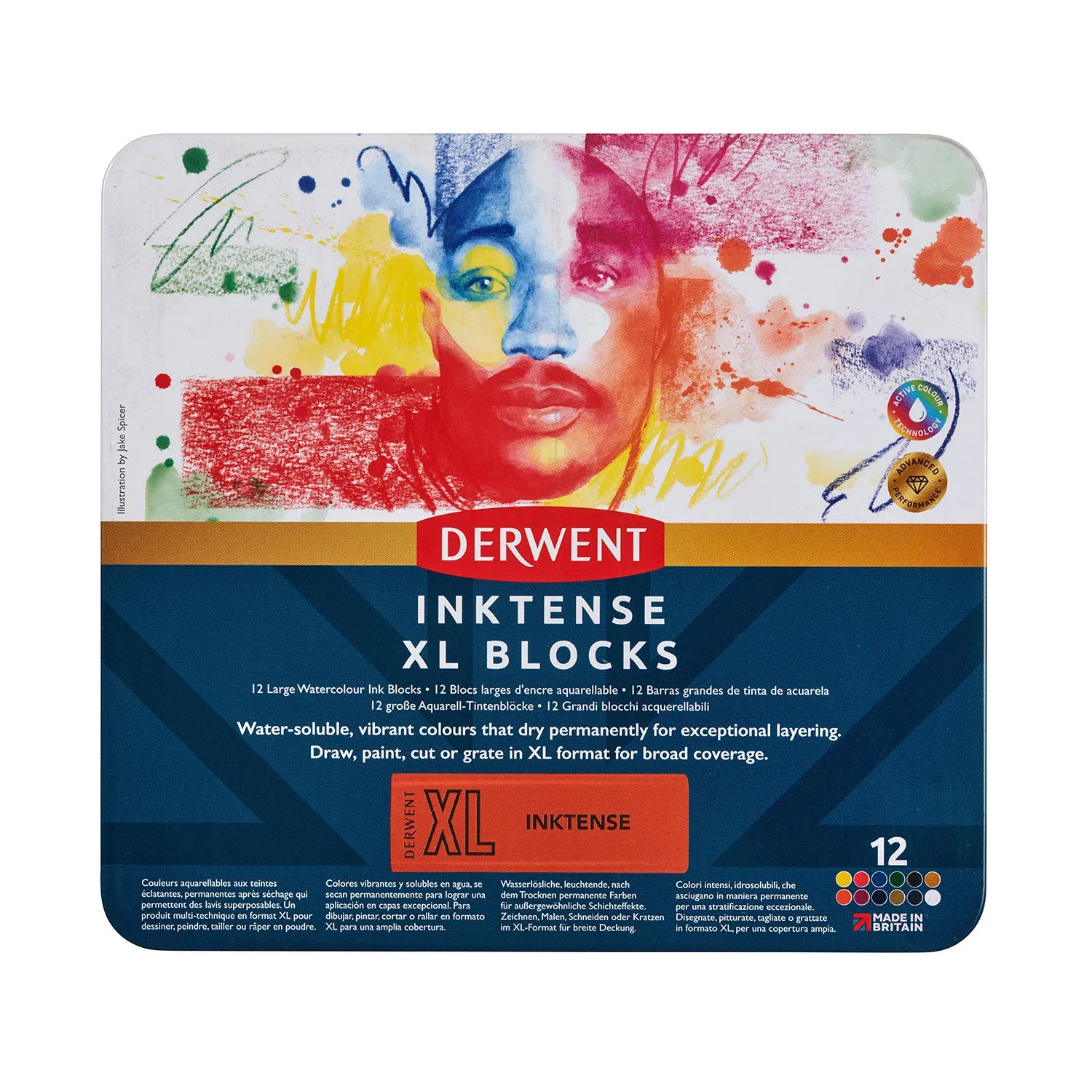 Derwent Inktense XL Blocks Tin - 12 Blocks
