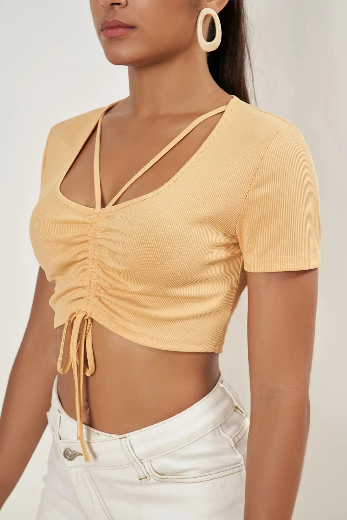 Drawstring Rib Crop Top