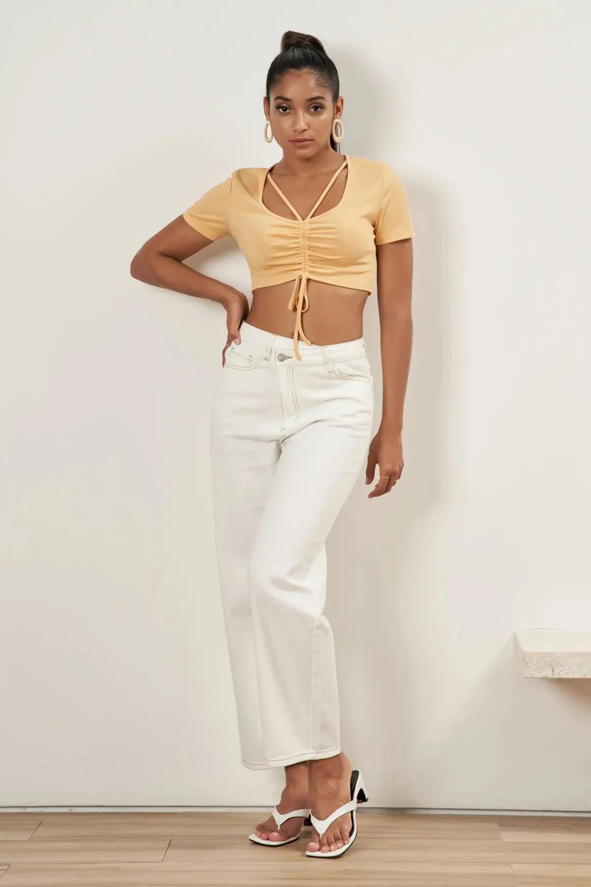 Drawstring Rib Crop Top
