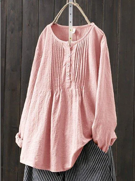 Dunnmall Casual Cotton Long Sleeve Shirts & Tops