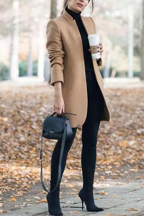 Dunnmall Stand Collar Barret Long Coat