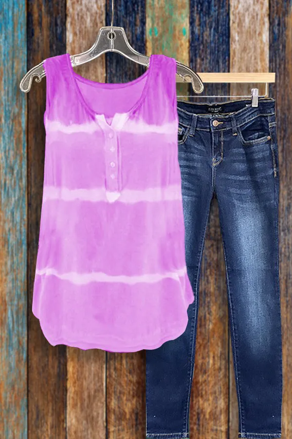 Dunnmall Tie-dye Printed Button Tank