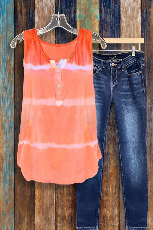 Dunnmall Tie-dye Printed Button Tank