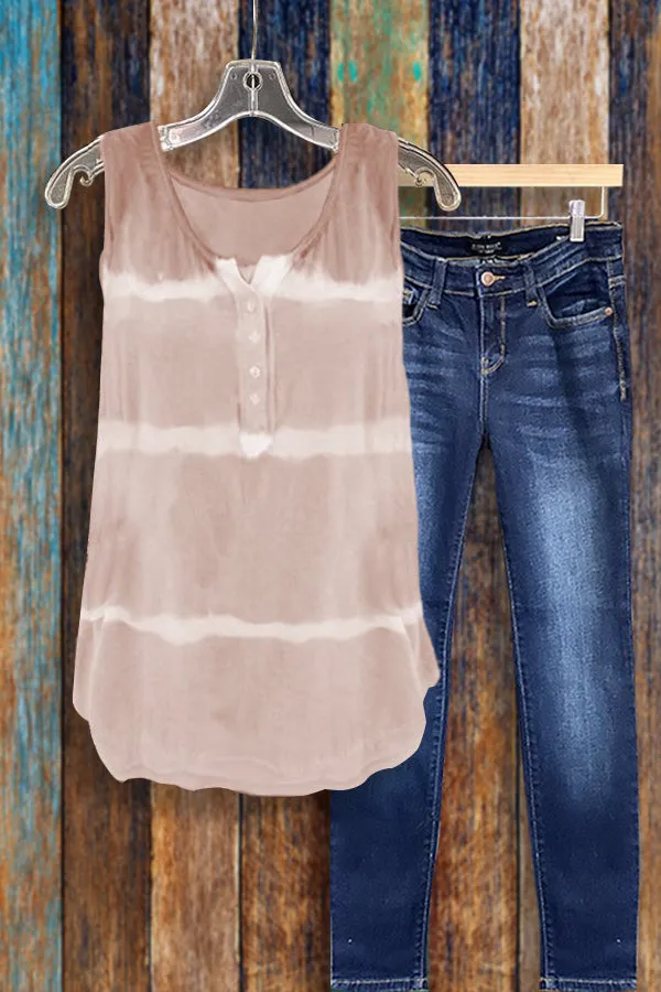 Dunnmall Tie-dye Printed Button Tank
