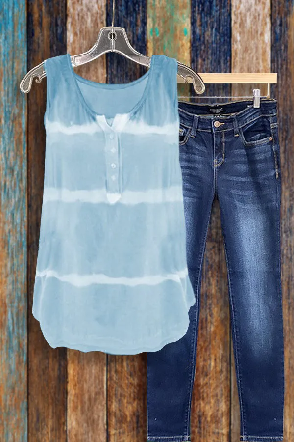 Dunnmall Tie-dye Printed Button Tank