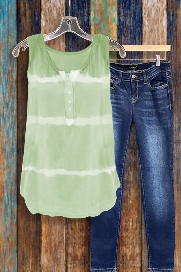 Dunnmall Tie-dye Printed Button Tank