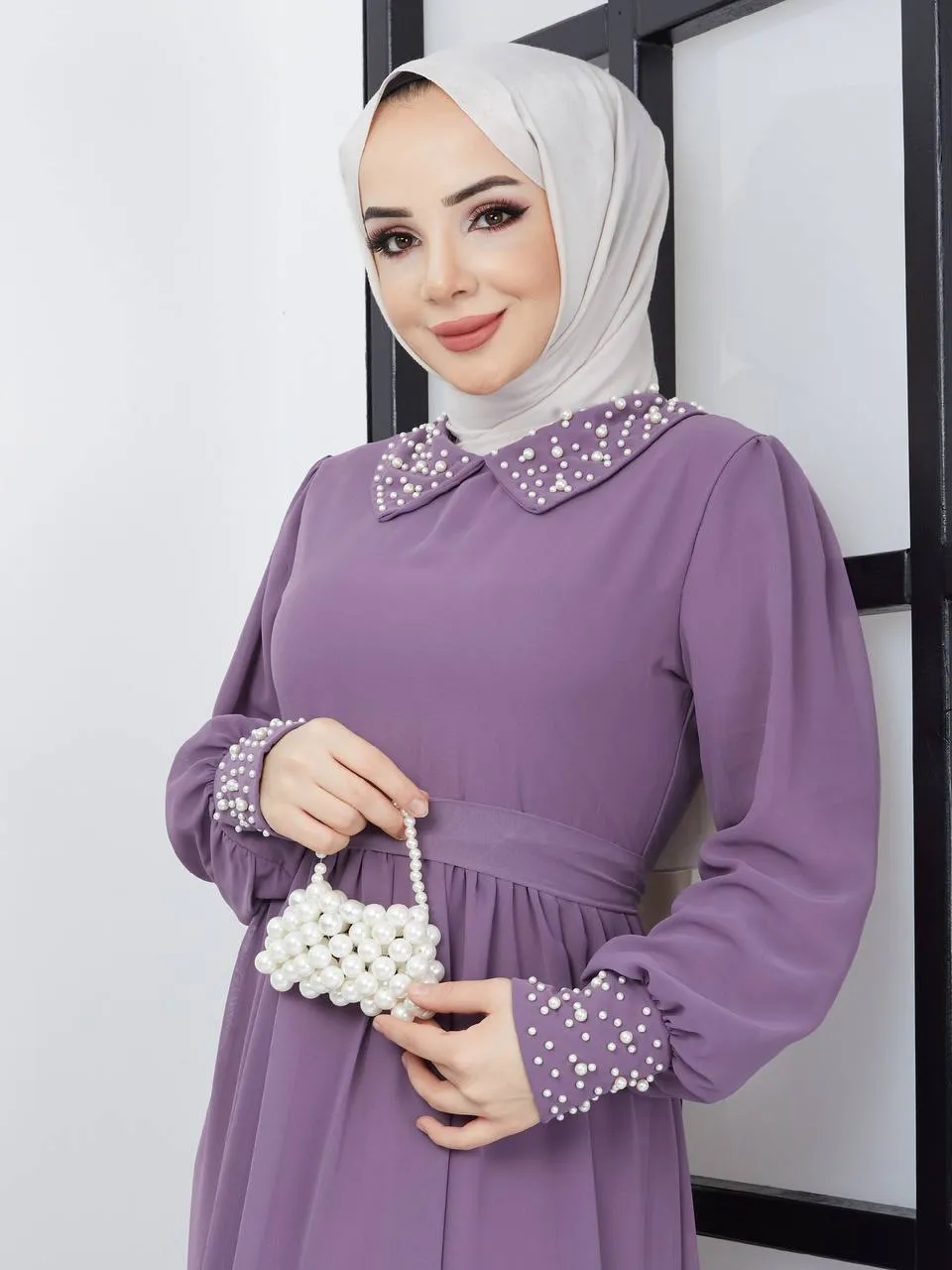 Efsun Moda Turkish Women's Saffron Chiffon Maxi Dress - 340 Purple