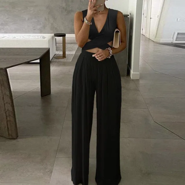 Elegant Office Lady Off Shoulder Wide Leg Jumpsuit
