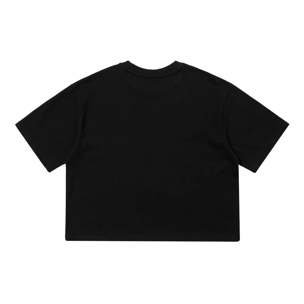 EMBROIDERY BEAR RABBIT WIDE CROP TOP BLACK