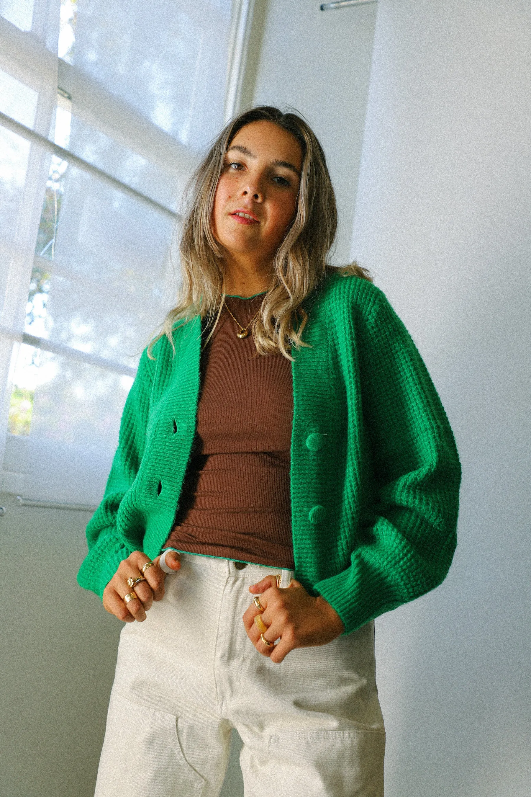 Emerald Button Front Cardigan
