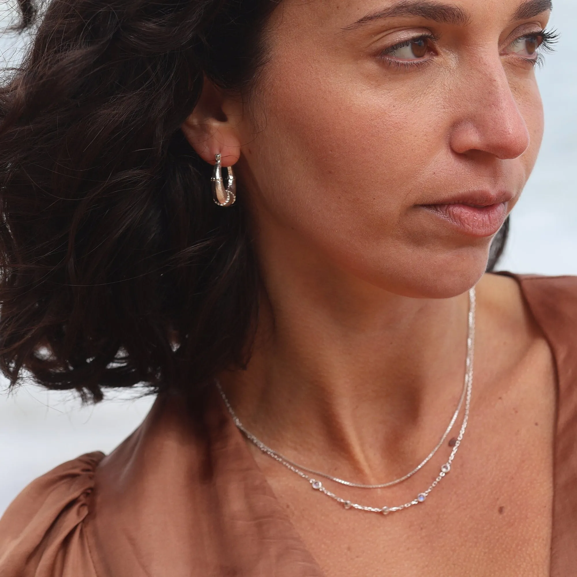 Esmeralda Silver Hoops