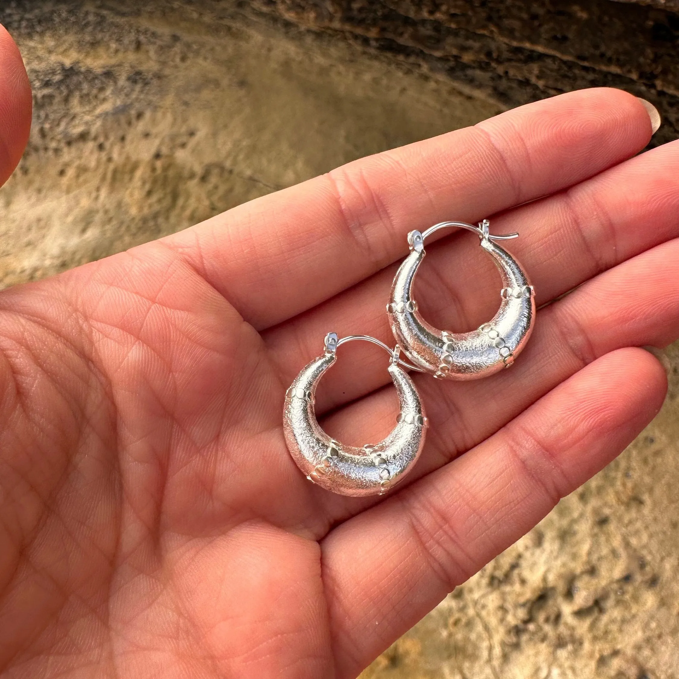 Esmeralda Silver Hoops