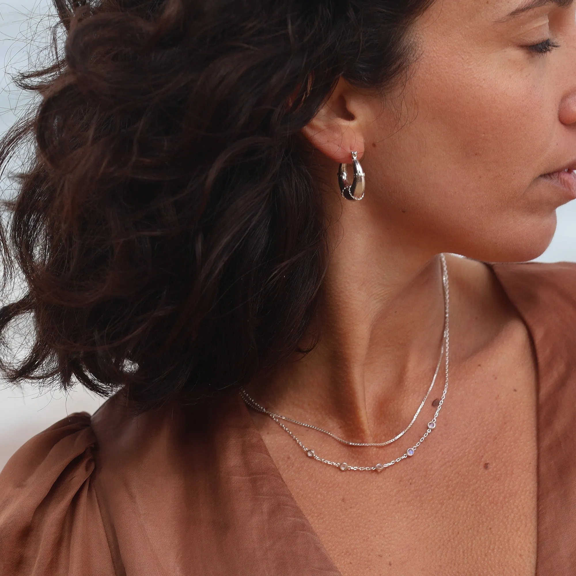 Esmeralda Silver Hoops