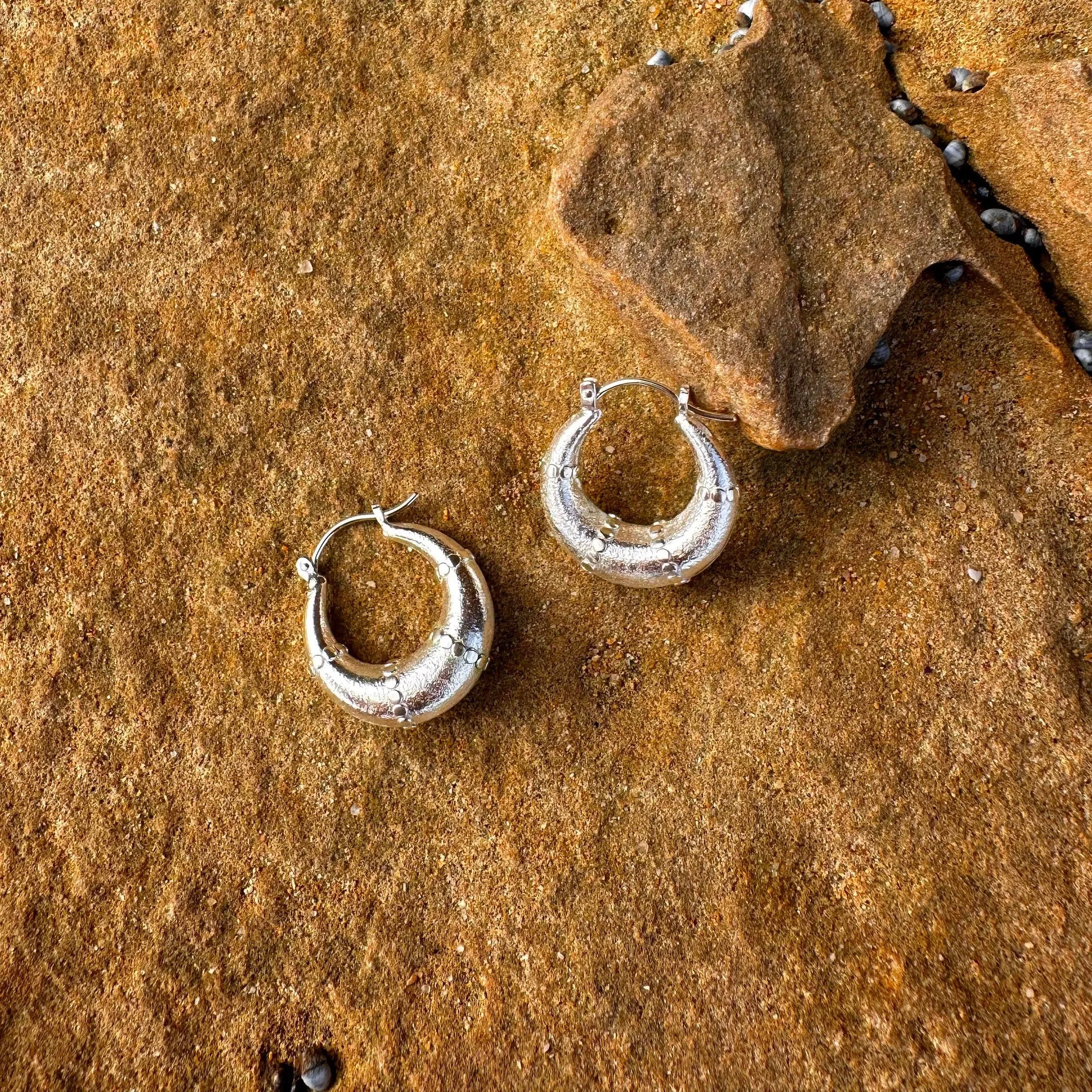 Esmeralda Silver Hoops