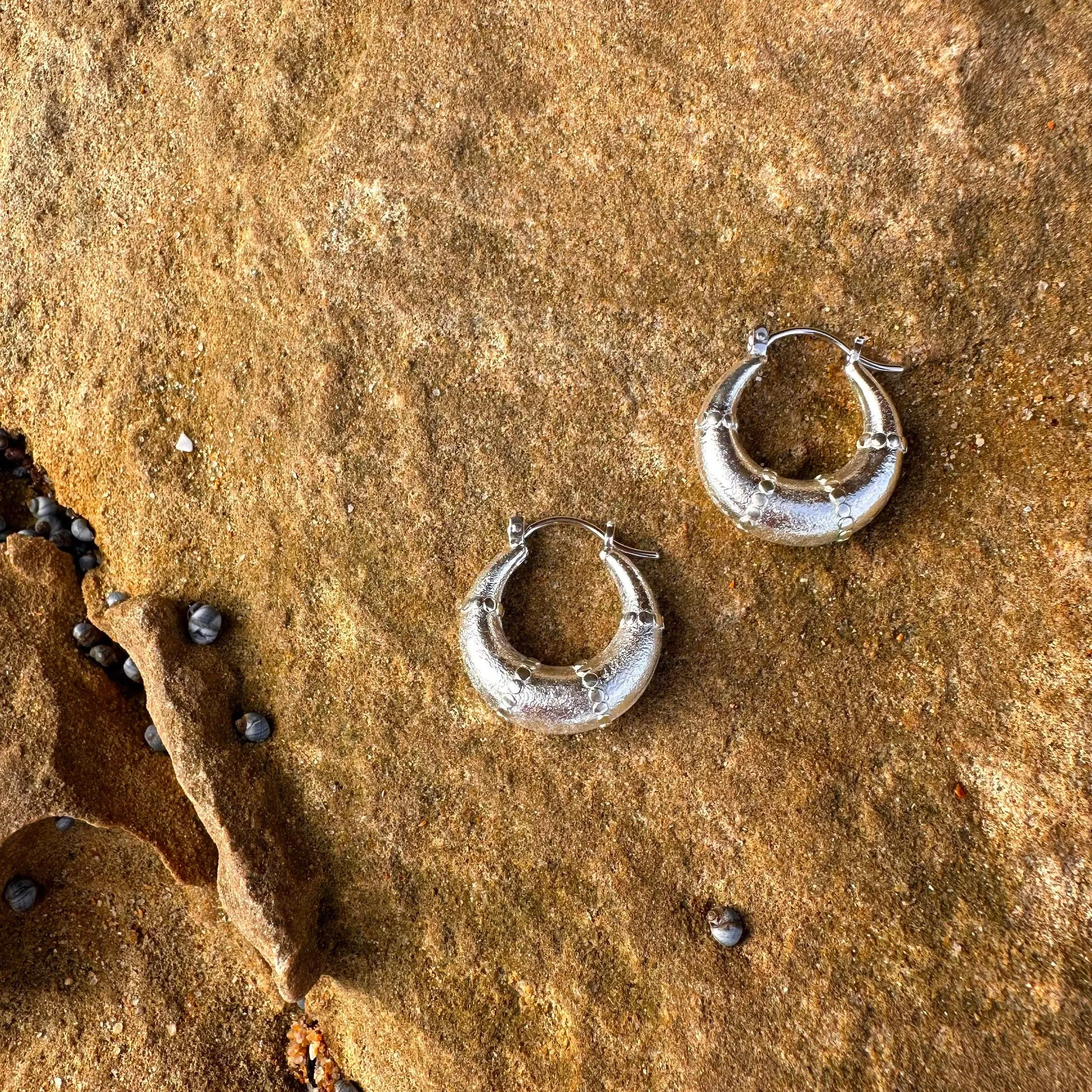 Esmeralda Silver Hoops