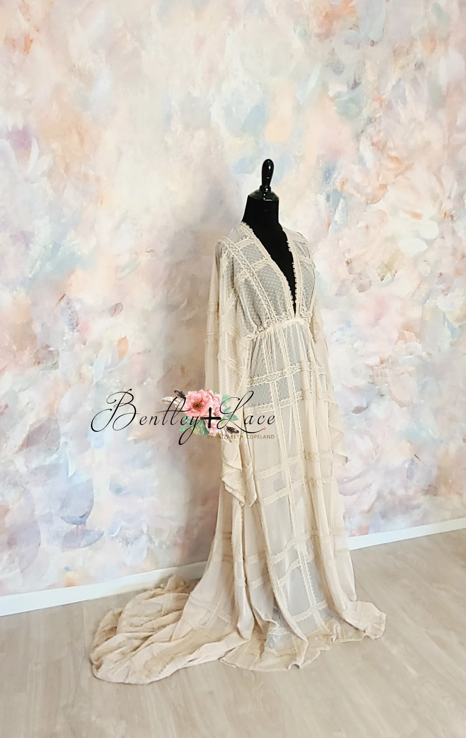 euc slip included Cora  (Sand) Bohemian Inspired gown - (Teen/Adult) Maternity/ Non Maternity.