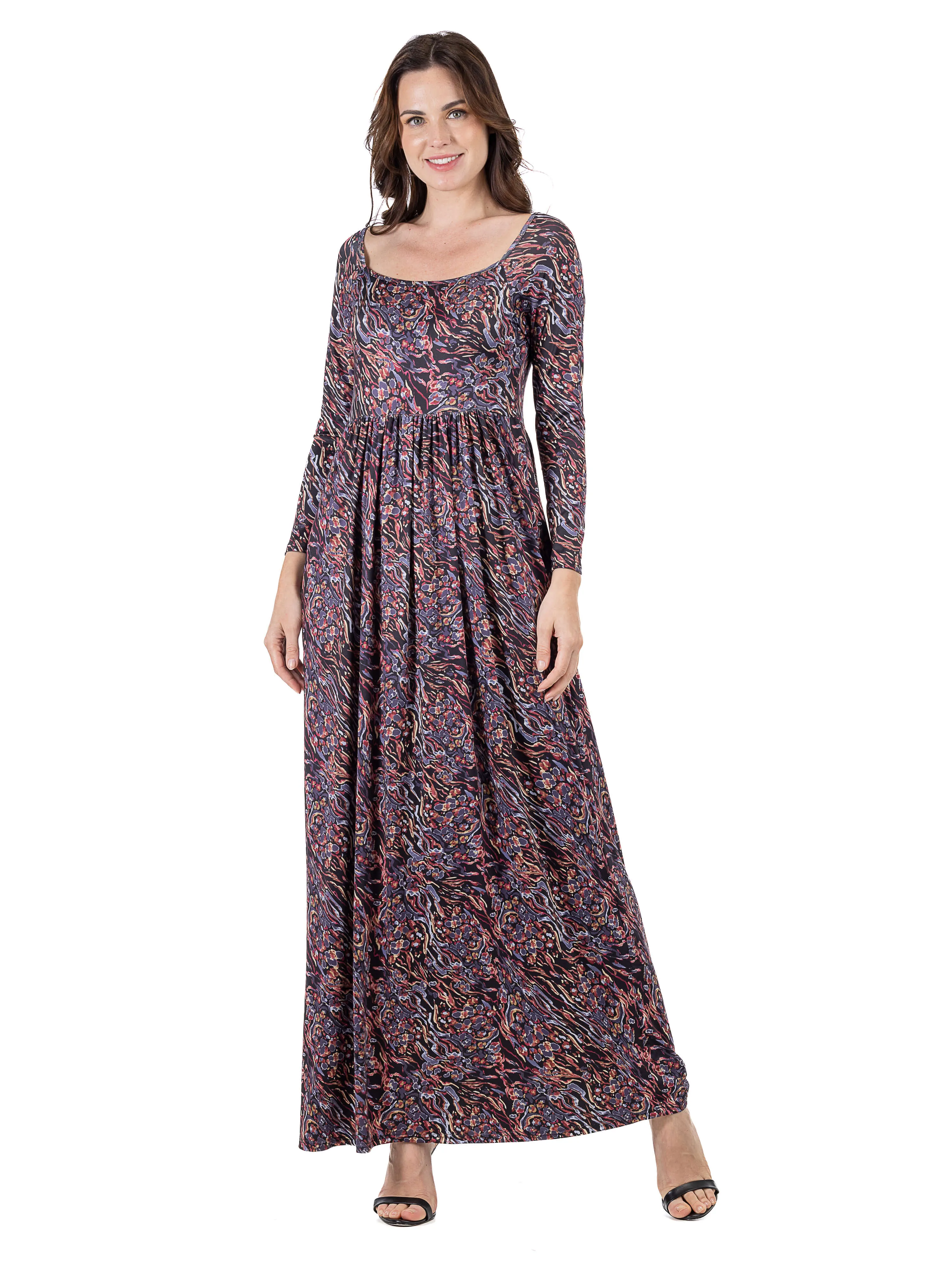 Fall Floral Long Sleeve Pleated Maxi Dress