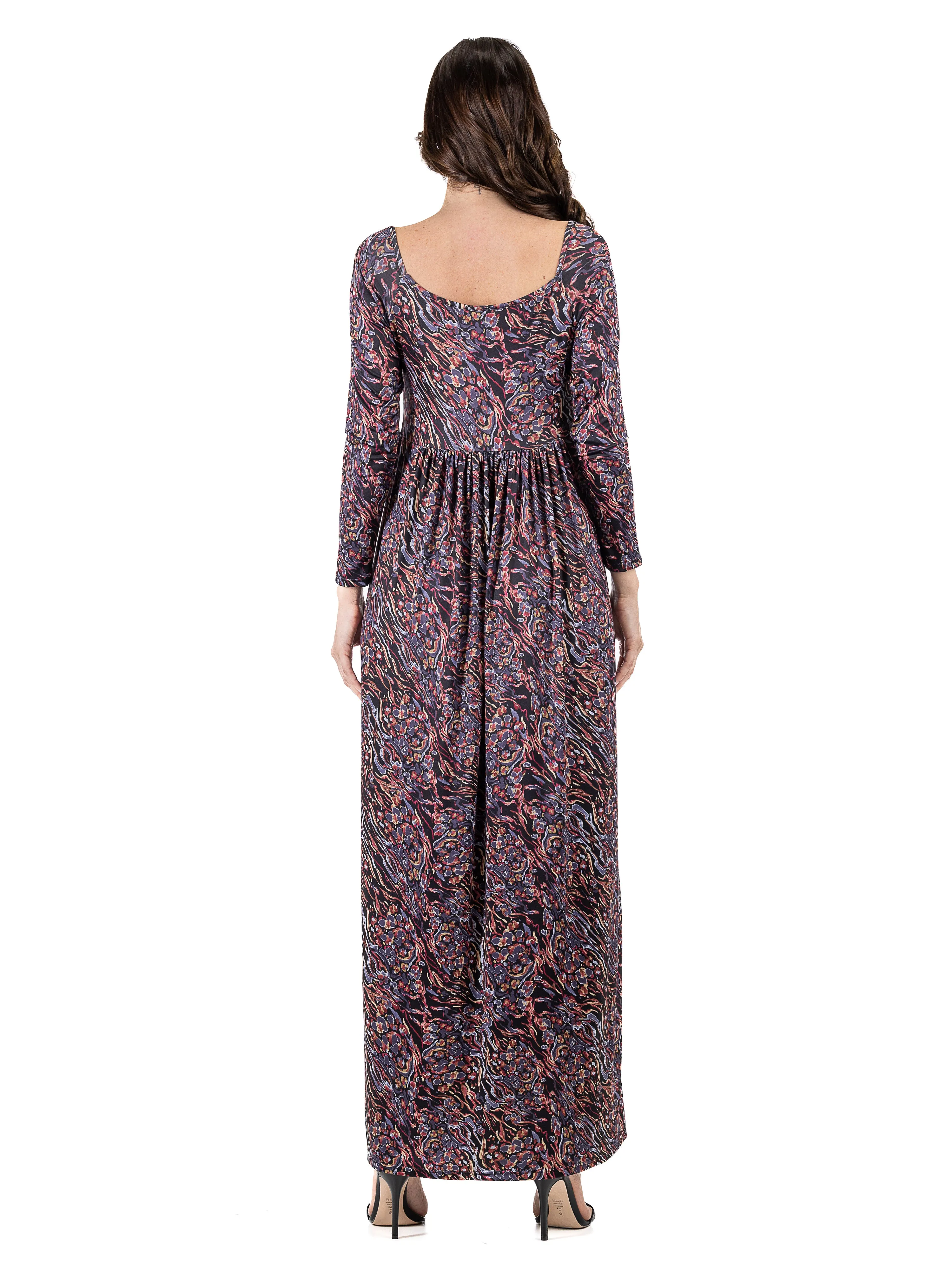 Fall Floral Long Sleeve Pleated Maxi Dress