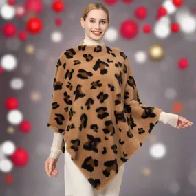 Faux Fur Leopard Pattern Poncho