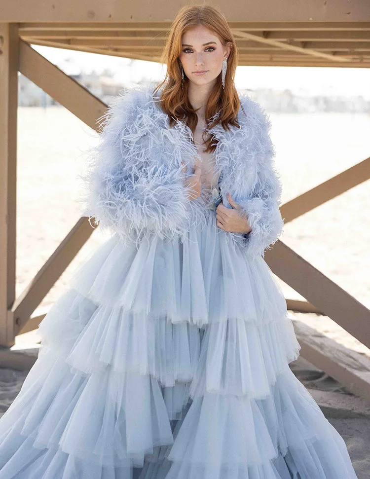 Featherly - Feather Jacket in Baby Blue