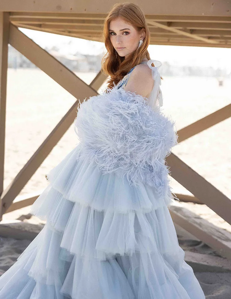 Featherly - Feather Jacket in Baby Blue