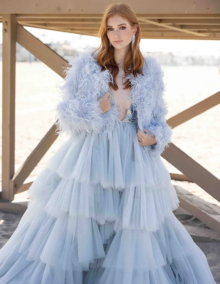 Featherly - Feather Jacket in Baby Blue