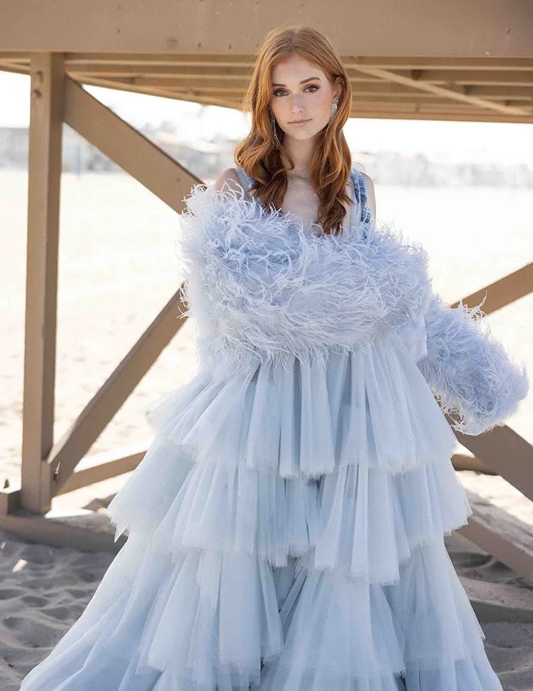 Featherly - Feather Jacket in Baby Blue