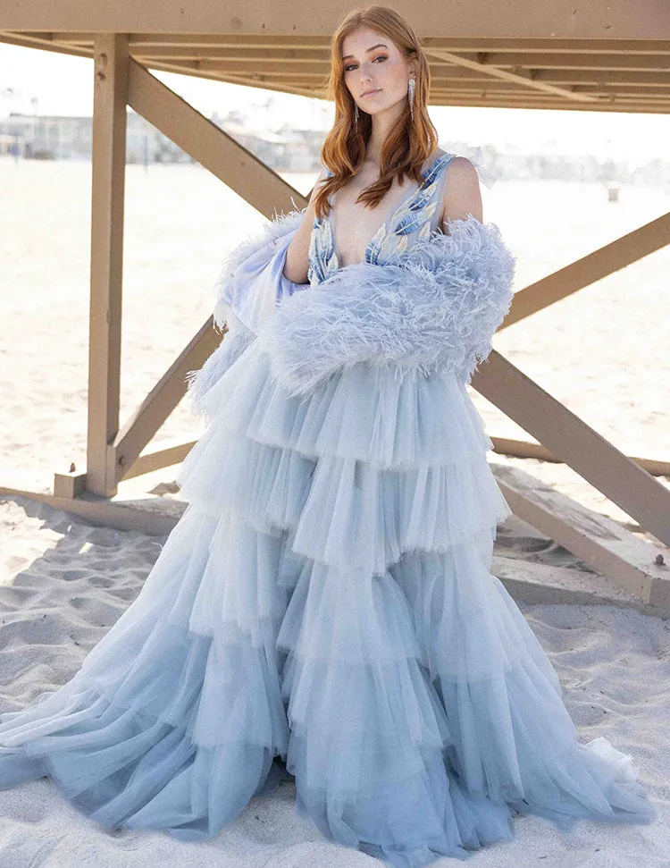 Featherly - Feather Jacket in Baby Blue