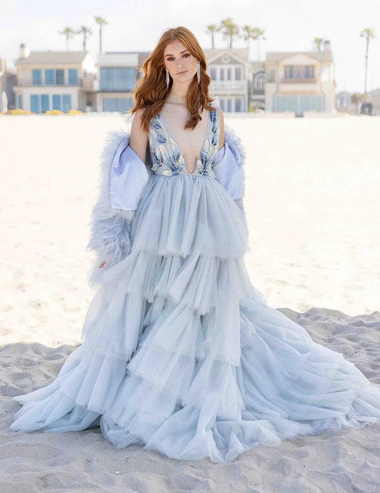 Featherly - Feather Jacket in Baby Blue
