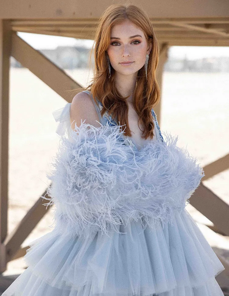 Featherly - Feather Jacket in Baby Blue