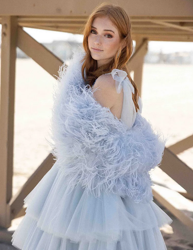Featherly - Feather Jacket in Baby Blue