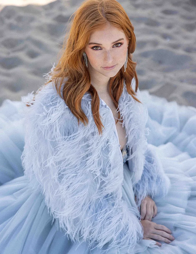 Featherly - Feather Jacket in Baby Blue