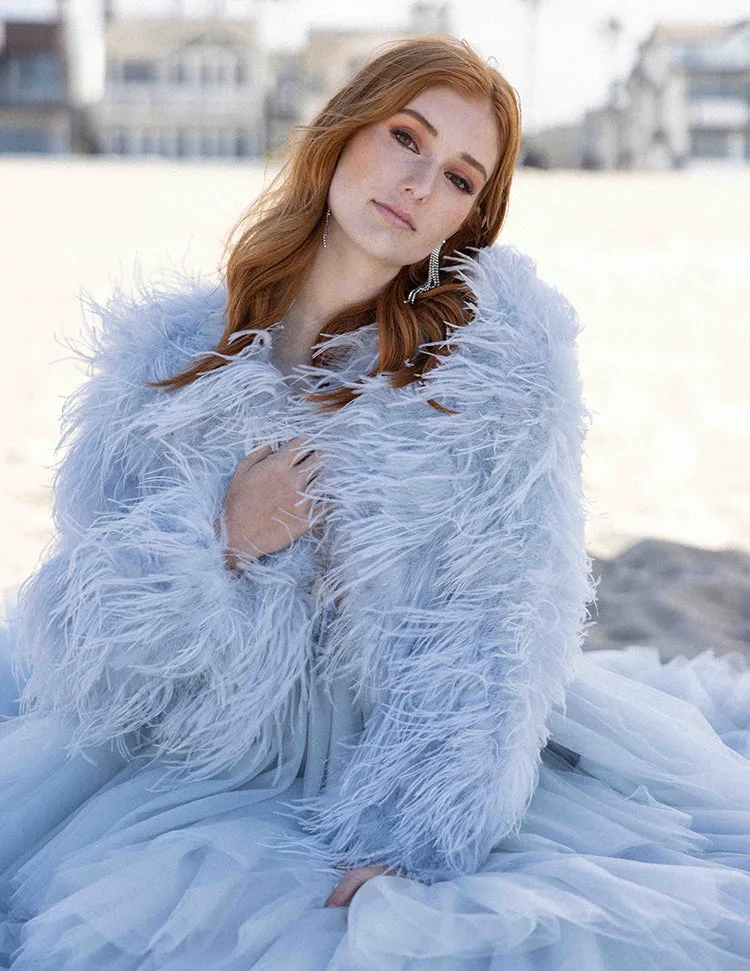 Featherly - Feather Jacket in Baby Blue