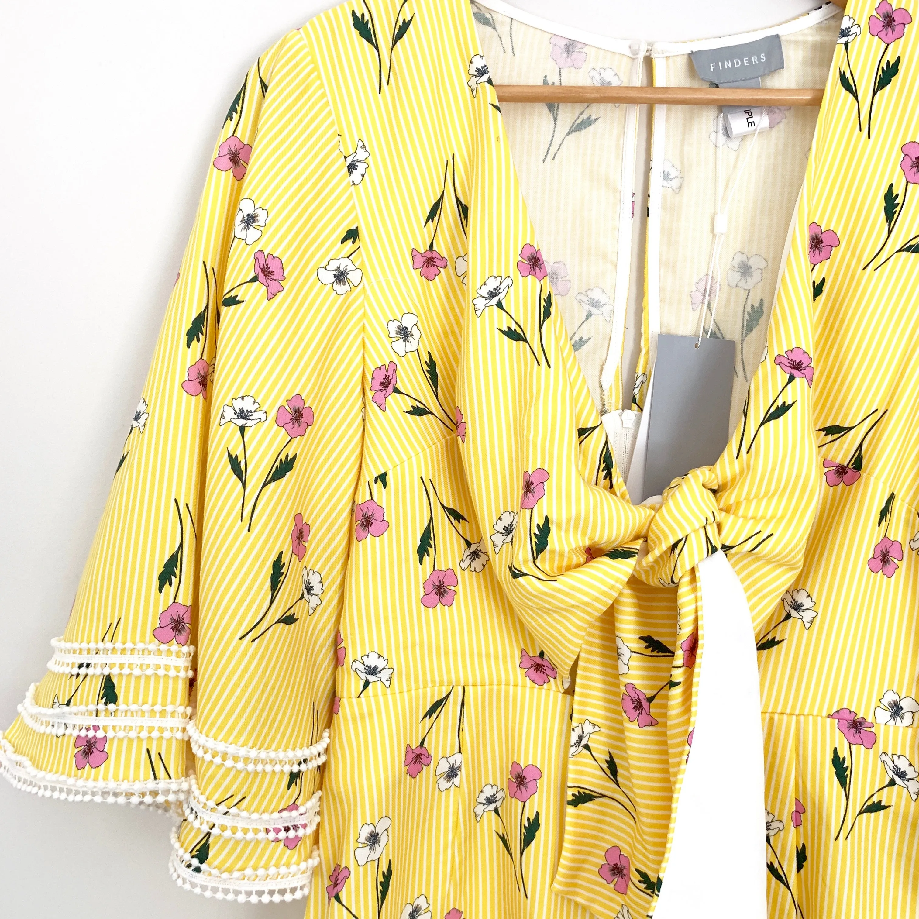 Finders Yellow Pinstripe Tie Front Romper NWT- Size S
