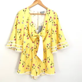 Finders Yellow Pinstripe Tie Front Romper NWT- Size S