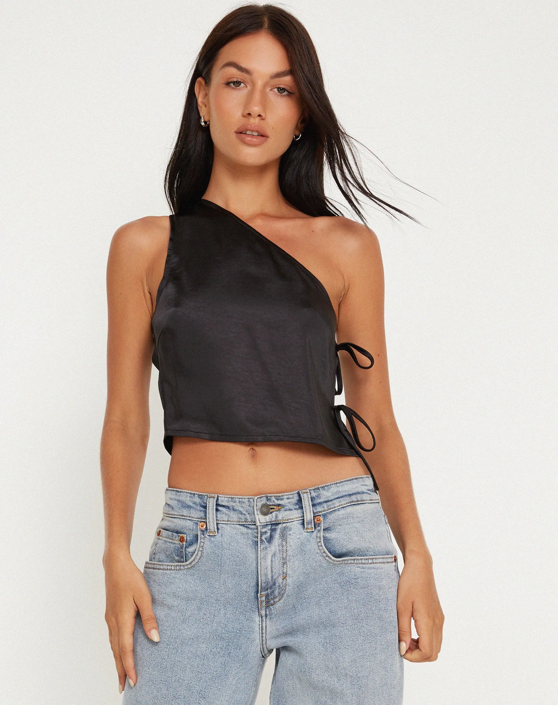 Floella Asymmetrical Top in Black